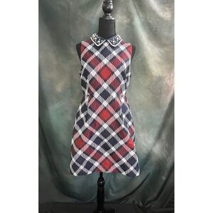 Kate Spade Jumbo Plaid Mini‎ Dress Detachable Pearl Collar Size 6